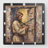 Horloge Carrée Jésus frappe : Ouvrez votre cœur (Recto)