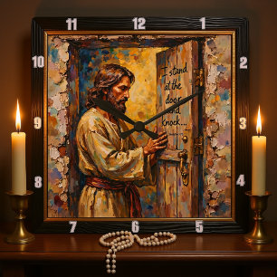 Horloge Carrée Jésus frappe : Ouvrez votre cœur