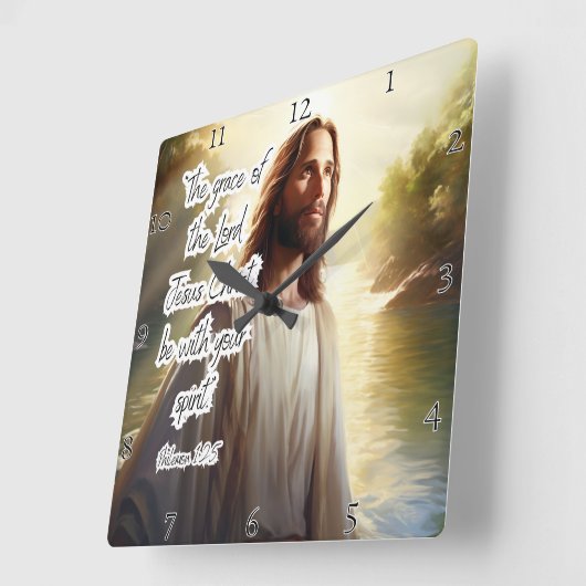 Horloge Carrée Jésus : Grâce, Esprit, Philémon (Angle)