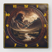 Horloge Carrée Jesus in Majestic Mountain Paysage à Dusk (Recto)