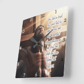 Horloge Carrée Jésus : Jean 3:16, Vie éternelle (Angle)