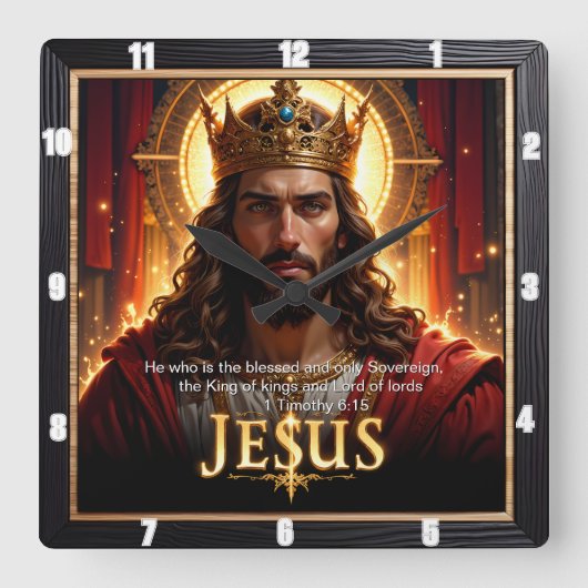 Horloge Carrée Jesus King Crown Sovereign Majesty Red (Recto)