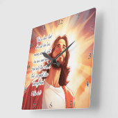 Horloge Carrée Jésus : L'Amour de Dieu, La Vie Éternelle (Angle)