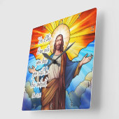 Horloge Carrée Jésus : Le Fils Vous Libère (Angle)