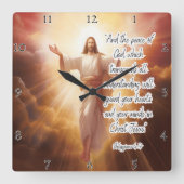 Horloge Carrée Jésus : Paix, Compréhension, Philippiens (Recto)