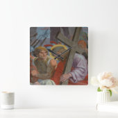 Horloge Carrée Jésus Portant Sa Croix (Maison)