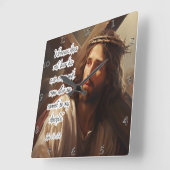 Horloge Carrée Jésus : Portez votre croix, disciple (Angle)