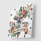 Horloge Carrée Jésus remplit ma Coupe (Angle)