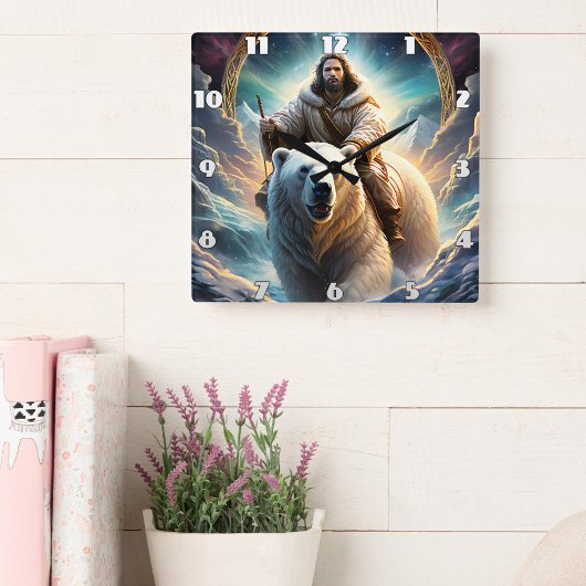 Horloge Carrée Jésus sur un ours polaire