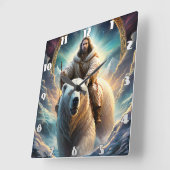 Horloge Carrée Jésus sur un ours polaire (Angle)