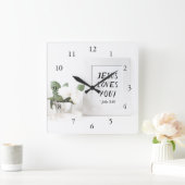 Horloge Carrée Jésus T'Aime ! John 3:16, Écriture de référence (Maison)