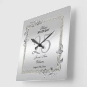 Horloge Carrée Jeu d'argent et Parties scintillant fête du 25e an (Angle)