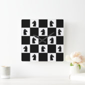 Horloge Carrée Jeu d'échecs du Cavalier Noir (Maison)