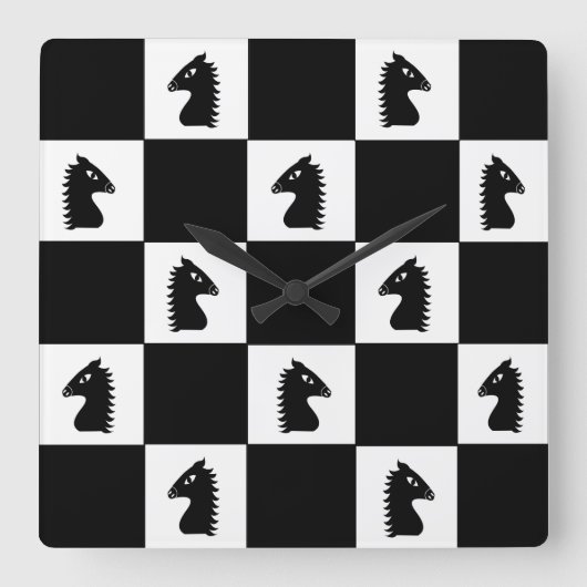 Horloge Carrée Jeu d'échecs du Cavalier Noir (Recto)
