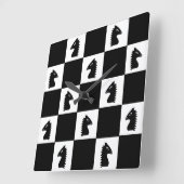 Horloge Carrée Jeu d'échecs du Cavalier Noir (Angle)