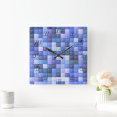Horloge Carrée Jeu vidéo Pixels Carré bleu Motif (Maison)