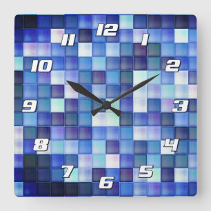 Horloge Carrée Jeu Vidéo Pixels Carré bleu Motif avec des nombres