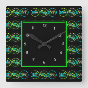 Horloge Carrée Jeux de Black & Neon