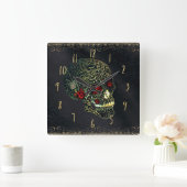 Horloge Carrée Jeweled Spider Skull & Roses Glam Gothic Filigree (Maison)