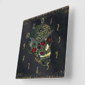 Horloge Carrée Jeweled Spider Skull & Roses Glam Gothic Filigree (Angle)