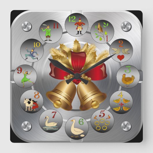 Horloge Carrée Jingle Balls ~ Les 12 Jours De Noël ~ (Recto)