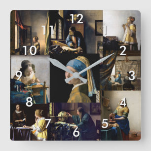 Horloge Carrée Johannes Vermeer - Patchwork de chefs-d'oeuvre