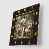 Horloge Carrée John 10:7 Golden Shepherd Loving Scene (Angle)