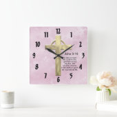 Horloge Carrée John 3:16 (rose) (Maison)