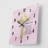 Horloge Carrée John 3:16 (rose) (Angle)