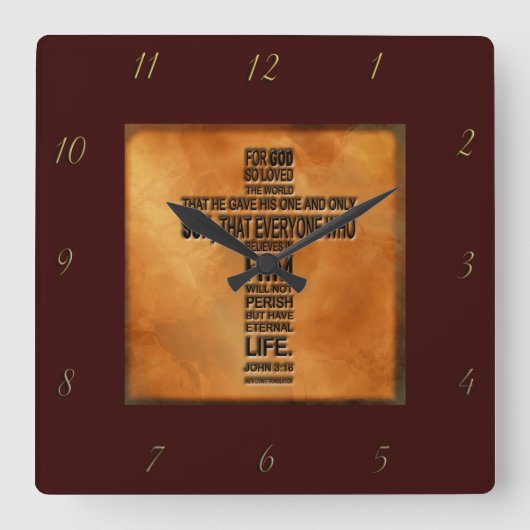 Horloge Carrée John 3:16 Wall Clock (Recto)