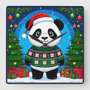 Horloge Carrée 🎄 Joie de Noël Panda à la Maison