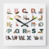 Horloge Carrée Joli Alphabet ABC Animaux (Recto)