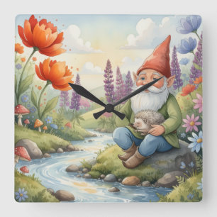 Horloge Carrée Joli cadran mural de forêt de gnome de nurserie fa