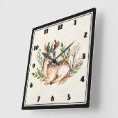 Horloge Carrée Joli Cerf Aquarellé Posé En Bas Boho (Angle)