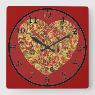 Horloge Carrée Joli coeur floral