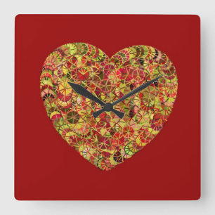 Horloge Carrée Joli coeur floral