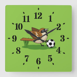 Horloge Carrée Joli Dessin De Caricature Sparrow Jouer Au Footbal