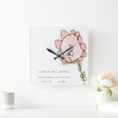 Horloge Carrée Joli Enfant Levé Blush Peach Flower Birth Stat  (Maison)