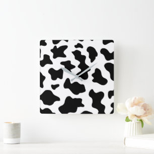 Horloge Carrée joli imprimé de vache laitière de ferme noir et bl