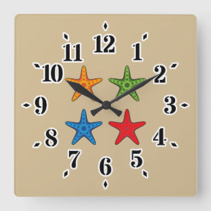 Horloge Carrée Joli jeu de caricature coloré Starfish