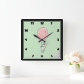 Horloge Carrée Joli lapin tenant un ballon (Maison)