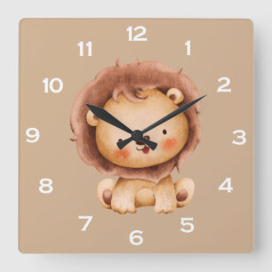 Horloge Carrée Joli Lion Brun