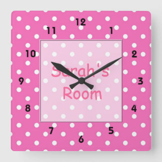 Horloge Carrée Joli, mignon personnalisé, rose points personnalis