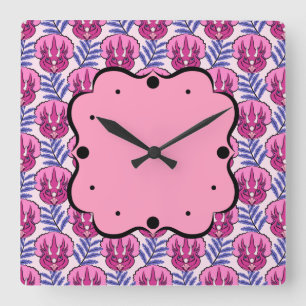Horloge Carrée Joli Motif Dinosaur Tricératops rose