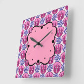 Horloge Carrée Joli Motif Dinosaur Tricératops rose (Angle)