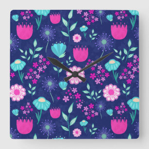 Horloge Carrée Joli motif floral de fond