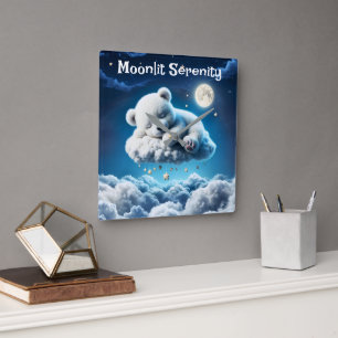 Horloge Carrée Joli ours polaire mignon beauté nuages duveteux