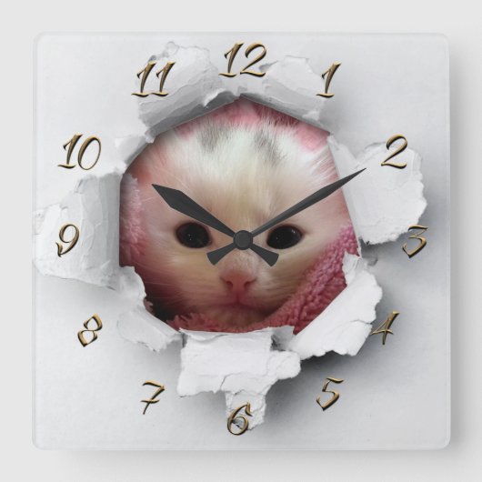 Horloge Carrée Joli petit chat (Recto)