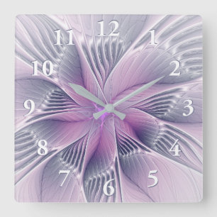 Horloge Carrée Joli rose Fleur Moderne Abstrait Fractal Art