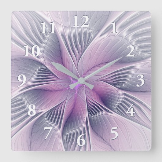 Horloge Carrée Joli rose Fleur Moderne Abstrait Fractal Art (Recto)